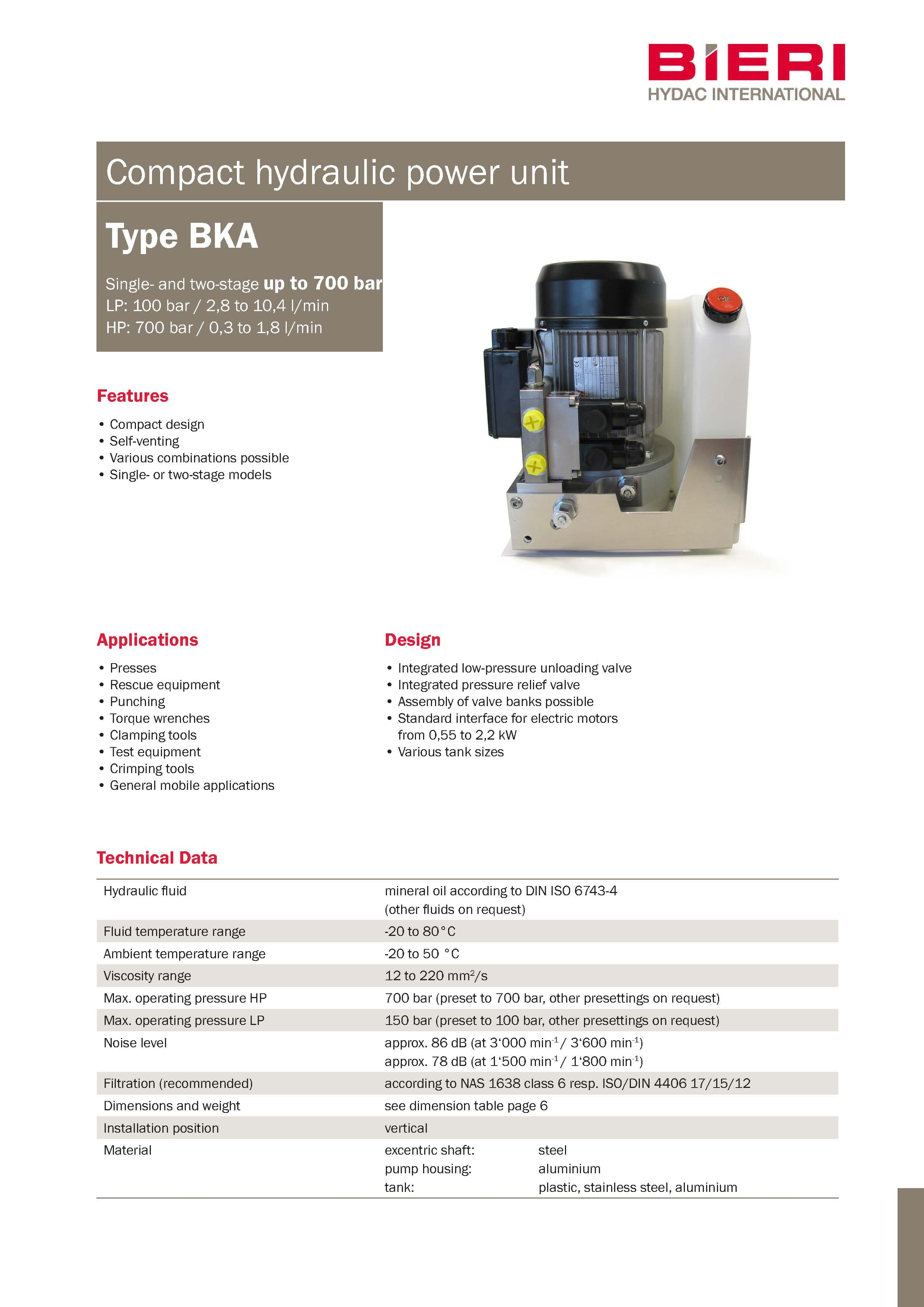 Bieri BKA EN 23L22 700 bar高壓油壓單元