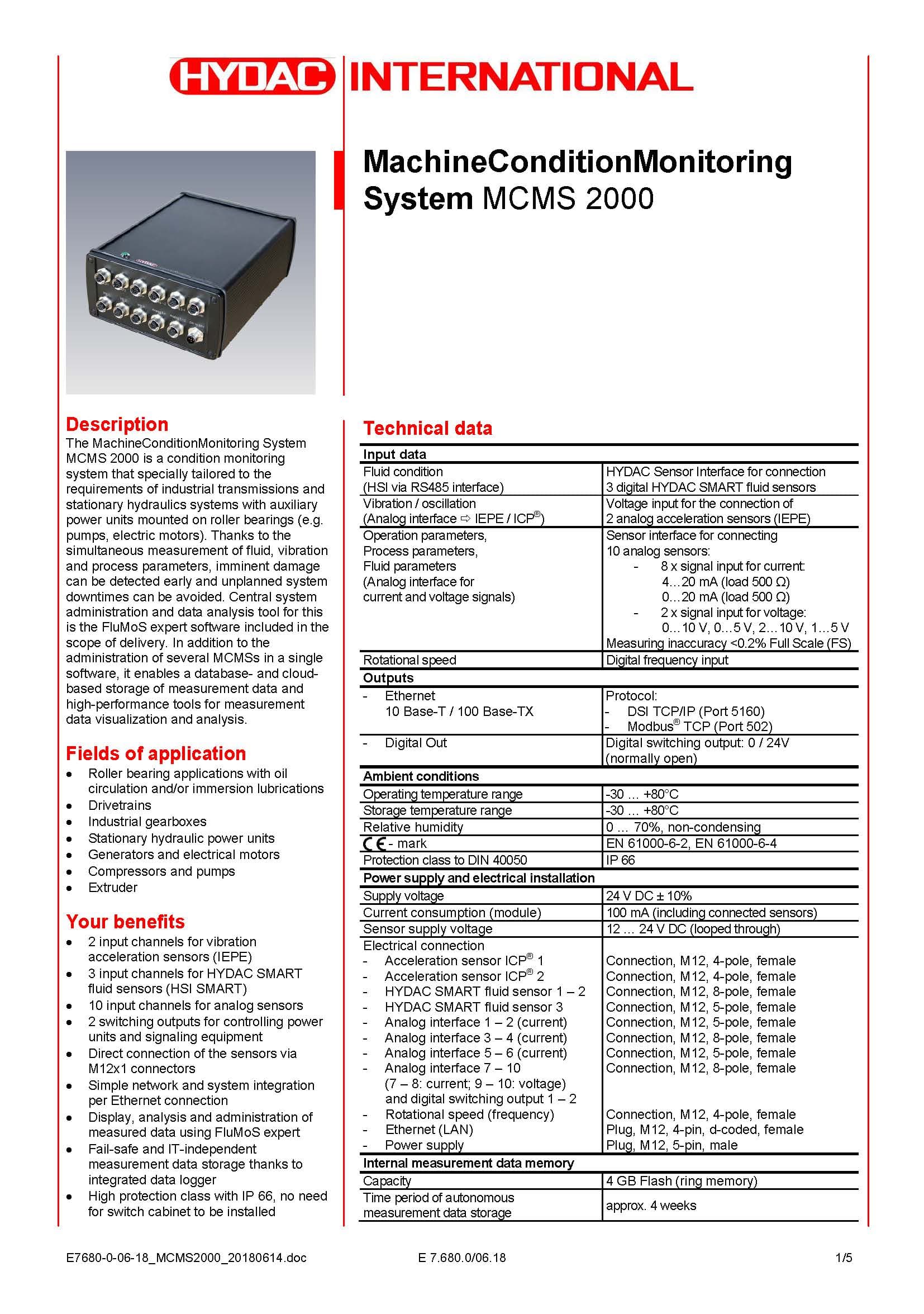 HYDAC MCMS2000 狀態監控 Catalogue